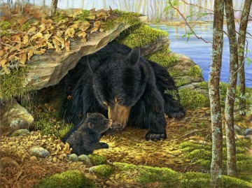  pond Painting - bear by pond